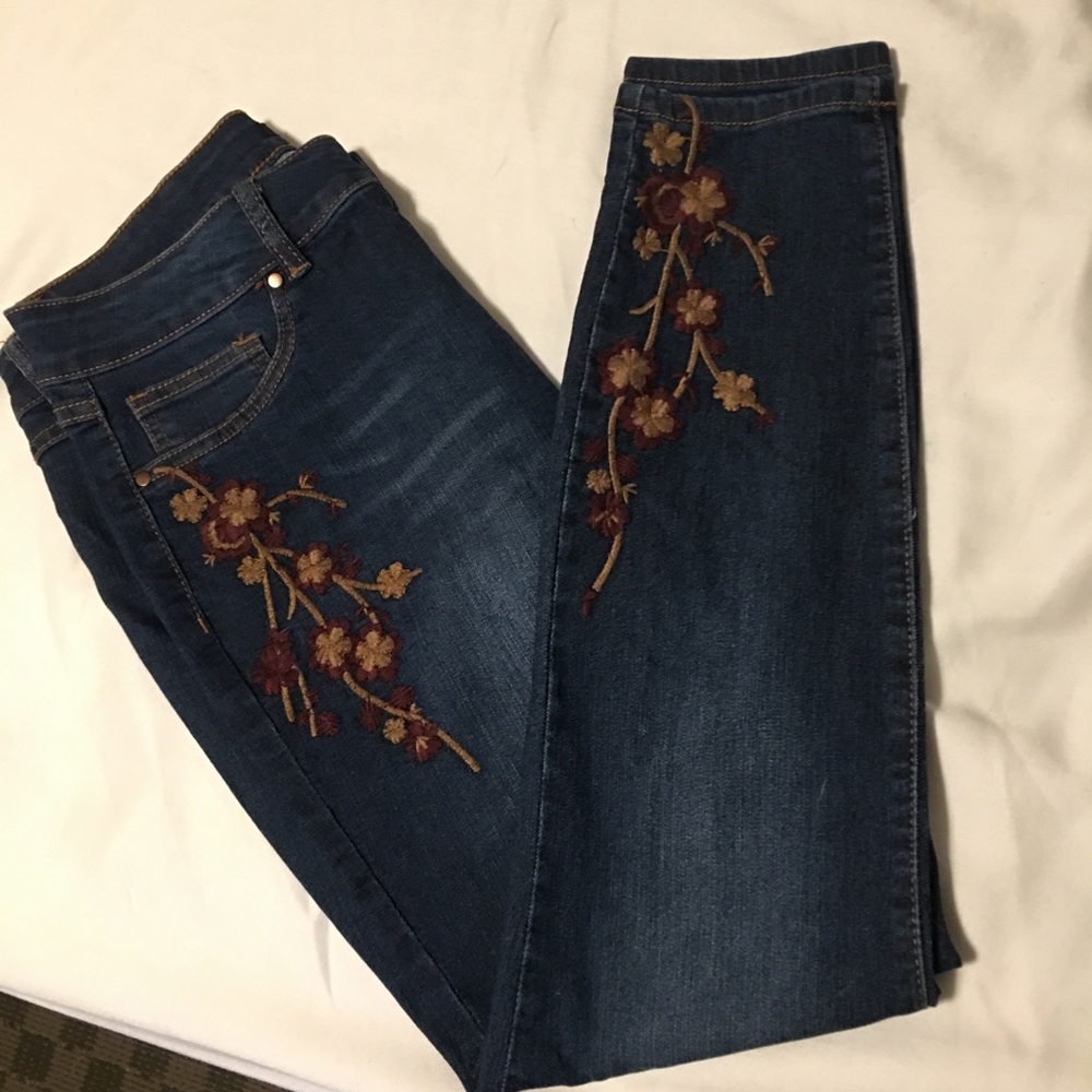 Embroidered Dark Wash Jeans